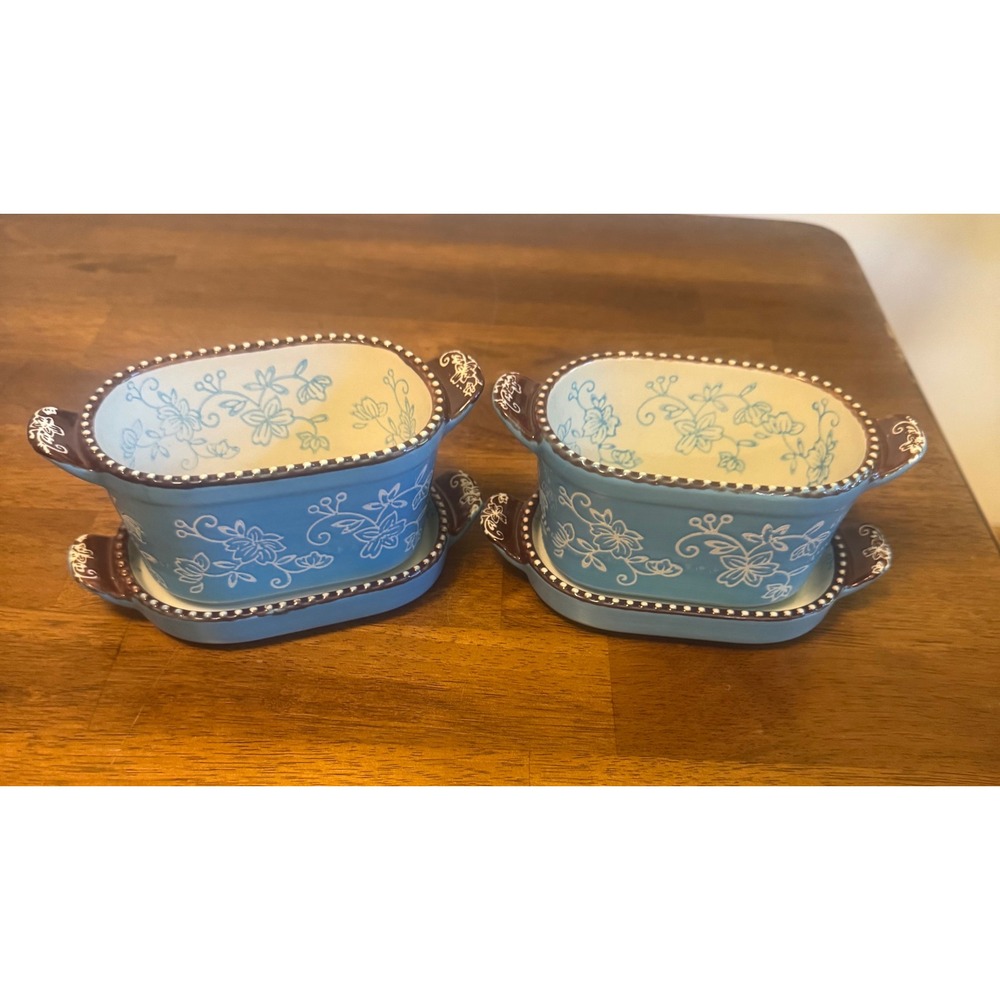 Temp-tations by Tara Floral Lace 10 oz Mini Bakers with Lids Blue Set of 2